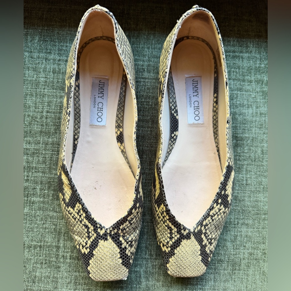 JIMMY CHOO Modell Roccia Snake Leather square toe ballet flats